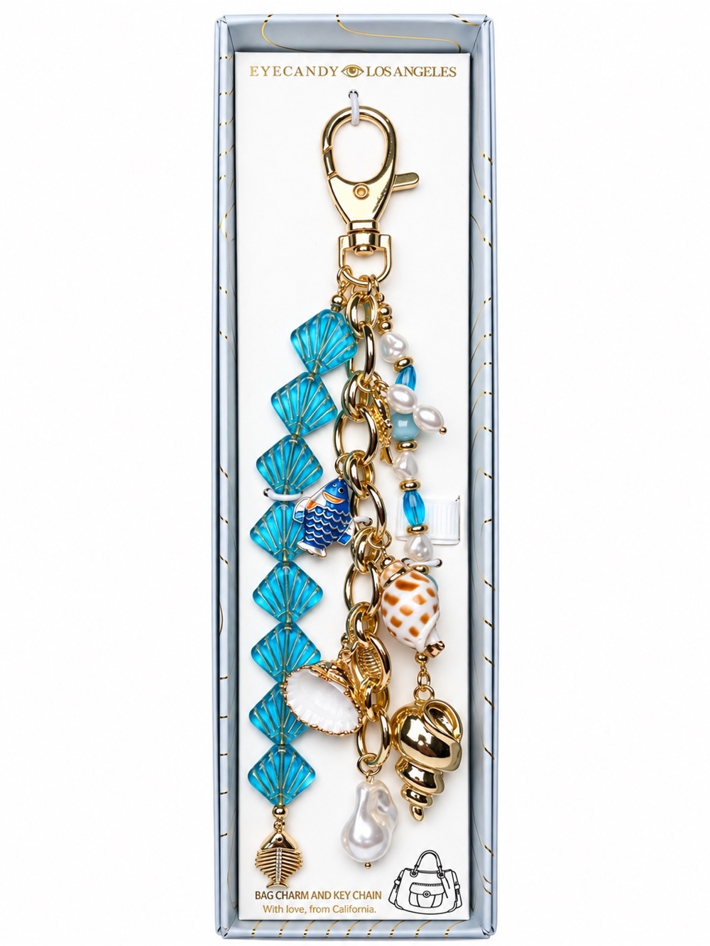 Eye Candy LA Coastal Mermaidcore Fish Shell Pearl Bag Charm Keychain NIB